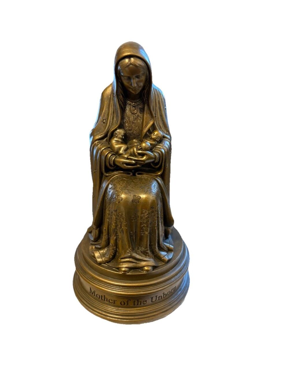 Mother of the Unborn Bronze Figurine Cradling 3 Unborn Babies Pro-life Religious